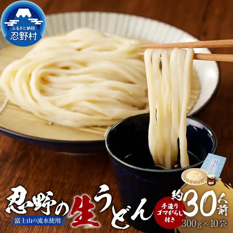富士山の流水で作る”忍野の生うどん”10個箱入り+ごまがらし1瓶　約30人前