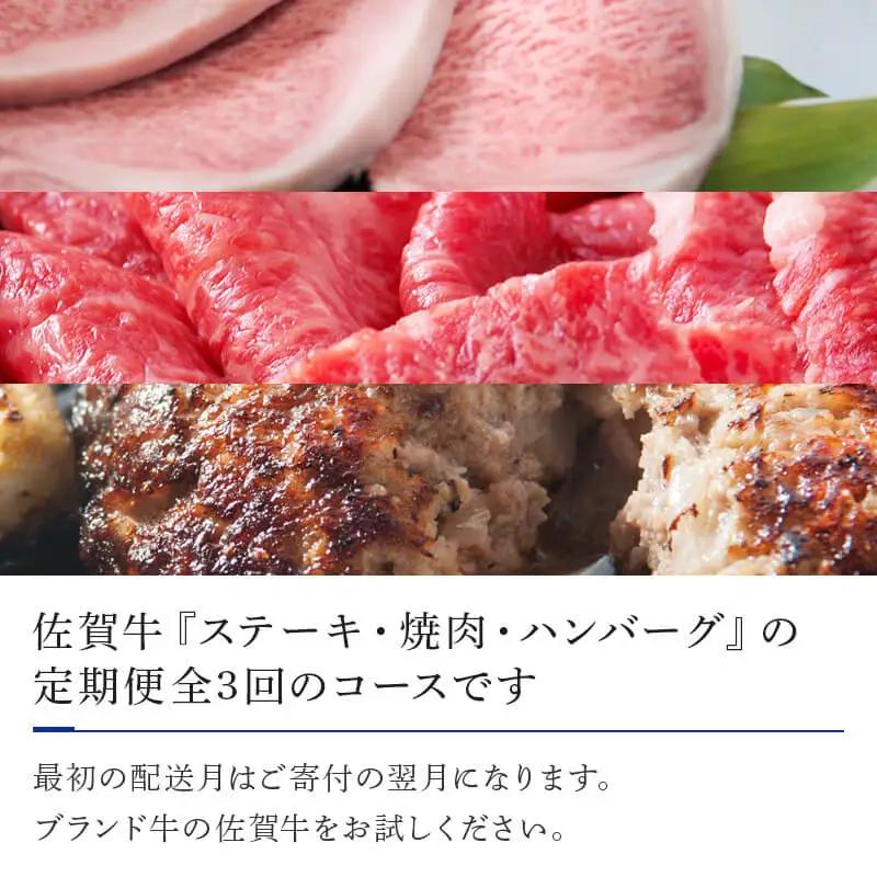 「定期便全3回」 佐賀牛 ステーキ250g×2・焼肉360g・ハンバーグ140g×10個 (合計2.26kg) 寄附翌月から発送 ステーキ ハンバーグ