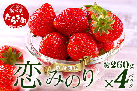 熊本県産いちご 恋みのり 約260g×4パック産地直送 国産 新鮮 フレッシュ 果物 苺 103-0004