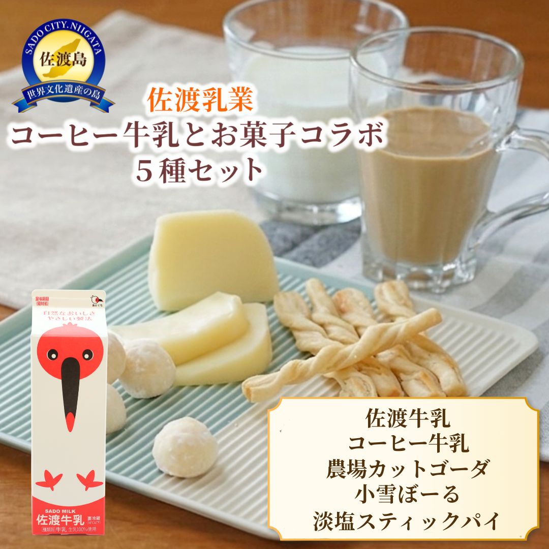 【ふるさと納税】佐渡牛乳 佐渡乳業コーヒー 各1000cc 5種セット 小雪ぼーる 淡塩スティックパイ カットゴーダ 50g 乳製品 冷蔵 おやつ 朝食 新潟県 佐渡市