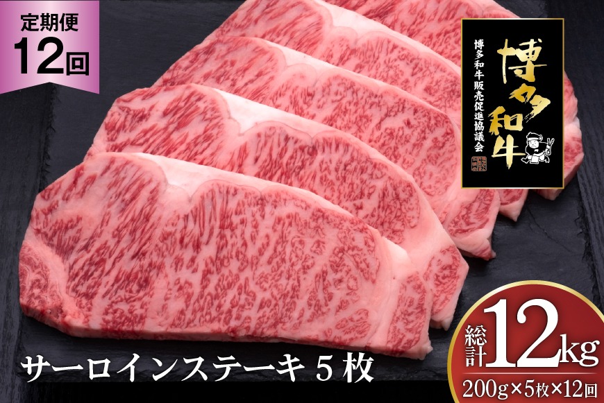 肉 博多和牛 サーロインステーキ 200g 5枚 計 1kg 12回 定期便 総計 12kg [久田精肉店 福岡県 宇美町 um40bsi440023] 牛 牛肉 サーロイン ステーキ 和牛 ソース ソース付き 福岡県産 冷凍