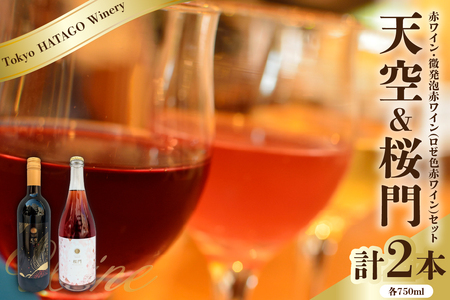 Tokyo HATAGO Winery 赤ワイン　『天空』　（テンクウ）& 微発泡赤ワイン(ロゼ色赤ワイン) 桜門 （オウモン）2本セット 各750ml