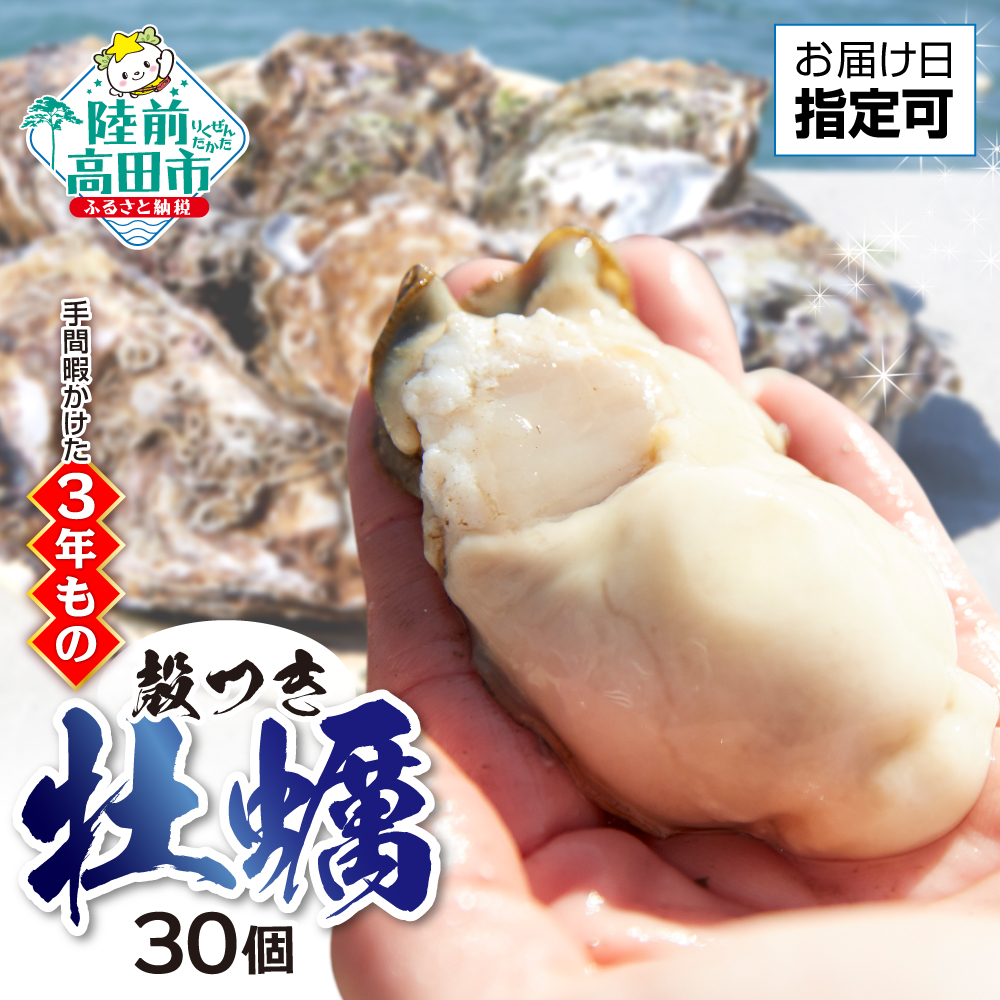 期日指定OK！『殻付き牡蠣（生食用）』30個 「3年育成ものの大粒」※感謝！10,000件突破！【 三陸産 広田湾産 小友 天然 牡蠣 かき 殻付き 人気 国産 生食 大粒 】