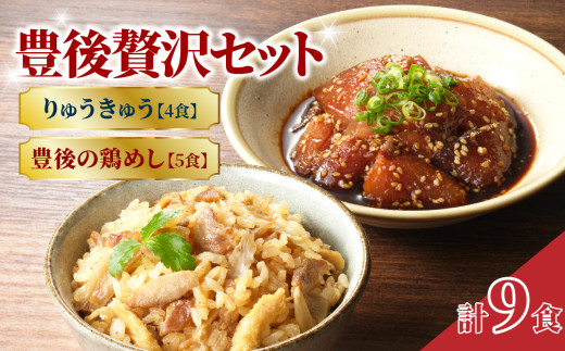 豊後贅沢セット 豊後水道の朝獲れりゅうきゅう4食 豊後の鶏めし5食 りゅうきゅう 鶏めし 新鮮 刺身 鶏肉 漬け 漬け丼 炊き込み 郷土料理 大分 E22031