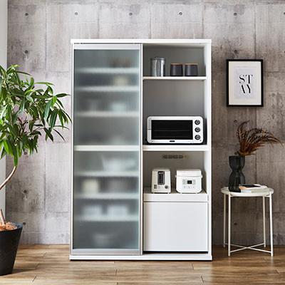 ふるさと納税 大川市 幅114cmキッチンボード2枚扉 ポエム【カラー:ホワイト、扉:ミスト、クリア、スモークガラス】 |  | 01