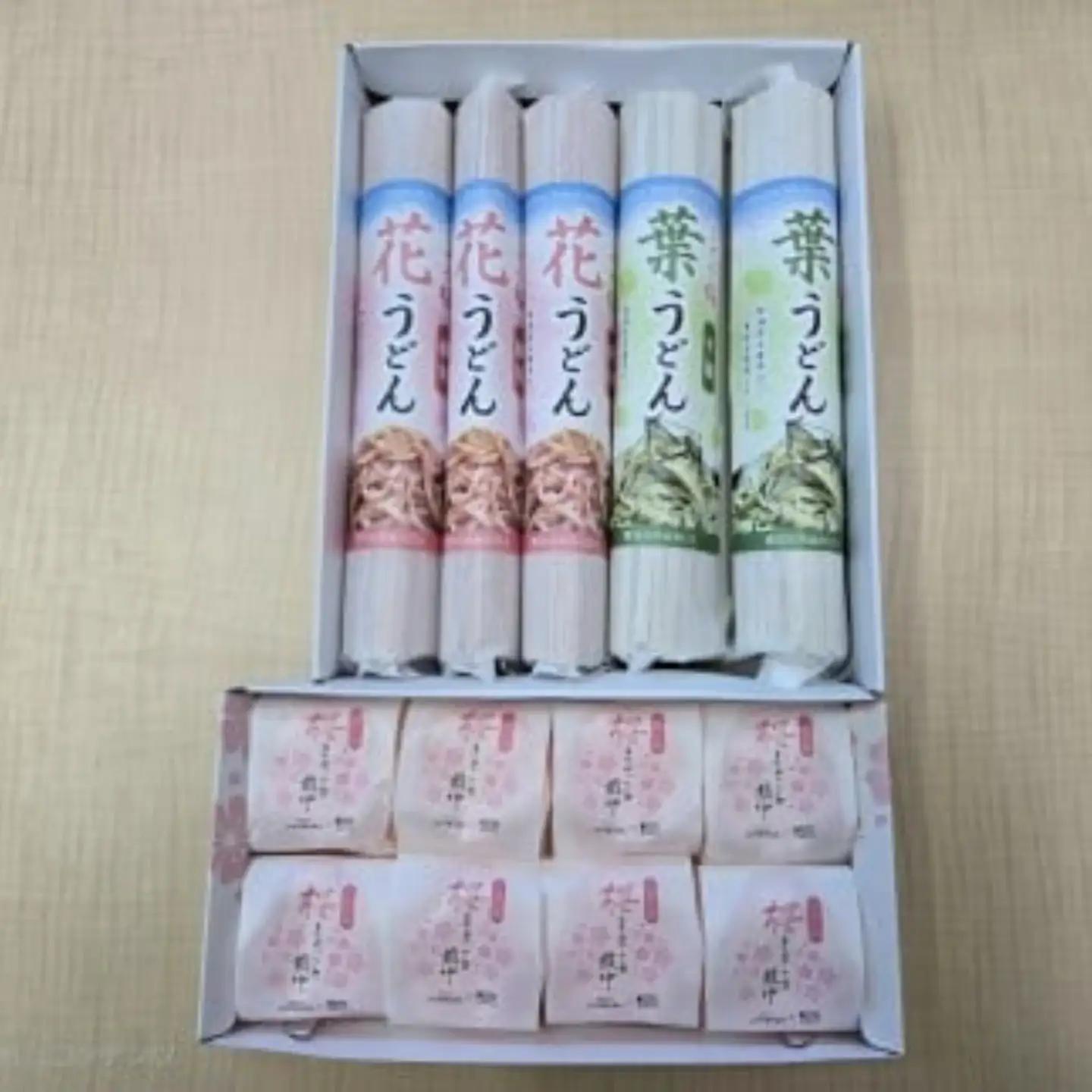 うどんと最中セット 桜うどん 乾麺200g×5把(花3把・葉2把)・桜まるごと最中8個 | 新潟県 五泉市 うどん 最中 さくら