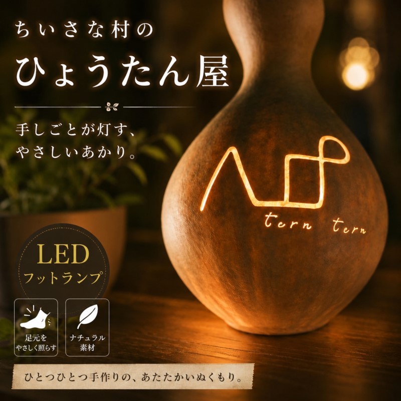 
460＊小さな村のひょうたん屋tern tern 天然ひょうたんのLEDフットランプ
