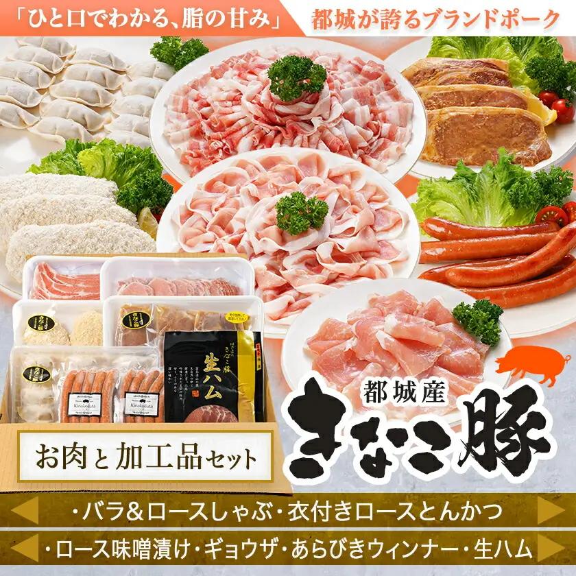 「きなこ豚」お肉と加工品セット 計2.3kg〔AC-12-001〕_(都城市) 豚バラしゃぶしゃぶ肉 豚ロースしゃぶしゃぶ 衣付き豚ロースとんかつ 豚ロース味噌漬け ギョウザ あらびきウインナー 生ハ