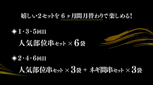 【６ヶ月定期便】宮崎県産若鶏 やきとり 月替わり！ 人気部位＆ネギ間【肉 鶏肉 国産 九州産 宮崎県産 若鶏 焼鳥 やきとり BBQ バーベキュー】
