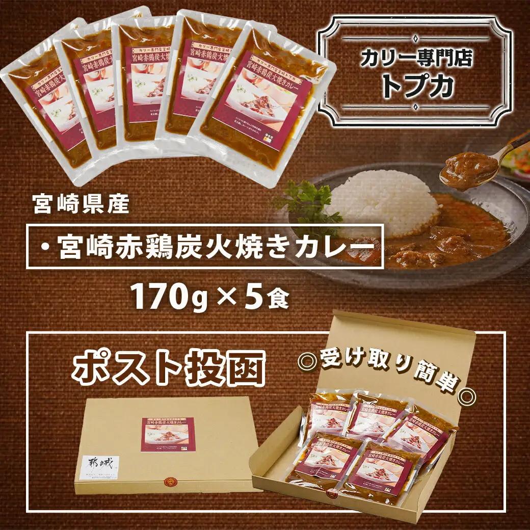 トプカ☆宮崎赤鶏炭火焼きカレー5食セット※ポスト投函_LD-J902_(都城市) カレー専門店 手づくり 鶏 炭火焼き レトルト ポスト投函