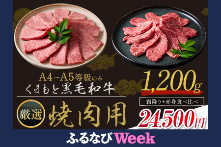 【ふるなびWEEK対象】くまもと黒毛和牛 A4～A5等級厳選 焼肉用 赤身×霜降り食べ比べセット 1200g  FN-Limited-PR