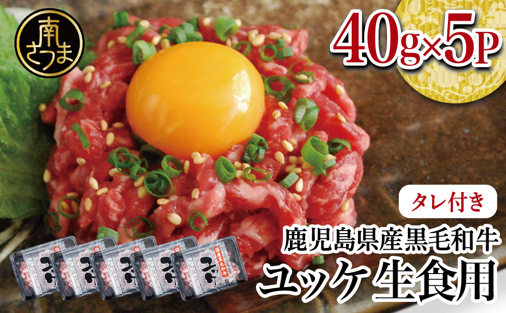 【鹿児島県産】黒毛和牛ユッケ 40g×5P タレ付 生食認定工場 安全 鮮度 生食用 牛肉 ユッケ丼 ビール つまみ 小分け 冷凍 鹿児島産 和牛 牛 国産黒毛和牛 お肉 赤身 モモ お取り寄せ カミチク 南さつま市