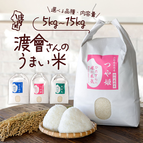 渡會さんのうまい米！選べる内容量 品種 つや姫 雪若丸 はえぬき 5kg / 10kg / 食べ比べ 15kg 令和7年産 2025年産 ブランド米 コシヒカリの原点、亀の尾発祥の地 庄内
