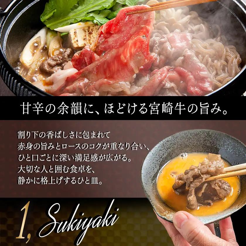 宮崎牛(A5)スライス食べ比べ600g〔23-0102〕_(都城市) すき焼き しゃぶしゃぶ 赤身スライス ローススライス A5 ギフト 贈答用