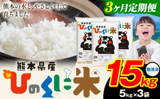 【3ヶ月定期便】 無洗米 ひのくに米 15kg 《お申込み翌月から出荷》 食品 米 こめ コメ 熊本県産 ふるさと納税 お米 おこめ 熊本