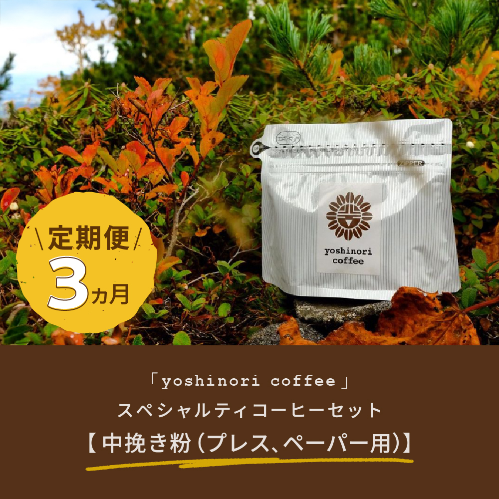 【定期便】「yoshinori coffee」スペシャルティコーヒーセット　３ヵ月コース【中挽き粉（プレス、ペーパー用）】
