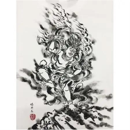 手描きTシャツ 仏画 蔵王権現 白 (半袖 Mサイズ)【1614955】