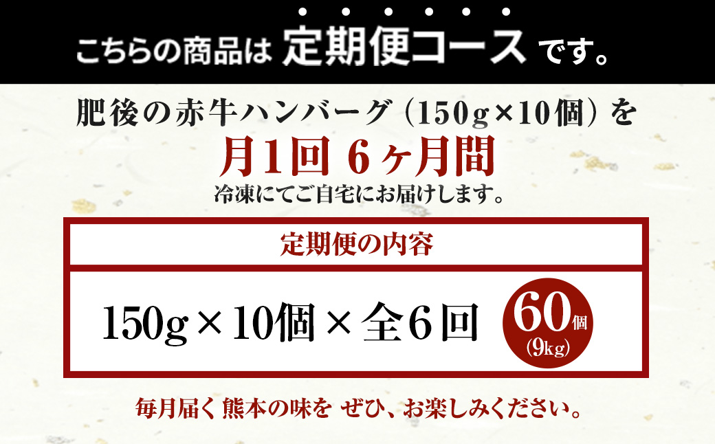 【定期便】肥後の赤牛 ハンバーグ 150g×10個×6ヶ月 合計60個