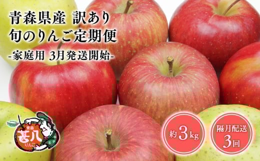 【3月発送開始】隔月配送　定期便3回　訳あり　家庭用　甚八りんご　３kg　【青森県 平川市 マルジンサンアップル】1月 3月 5月 7月 9月 11月 青森 青森県産 平川 りんご リンゴ 林檎 くだもの 果物 フルーツ 