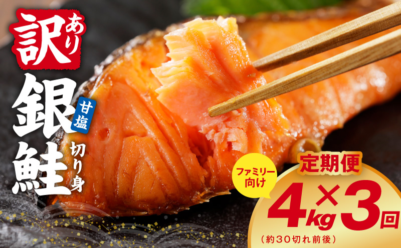 【定期便】銀鮭 切り身 4kg(約30切れ前後) 全3回【訳あり 規格外 甘塩 バラ凍結 海鮮 魚介 鮭 さけ しゃけ お弁当 朝食 おかず 簡単調理 家計応援 大阪 泉佐野 大阪府 泉佐野市】
