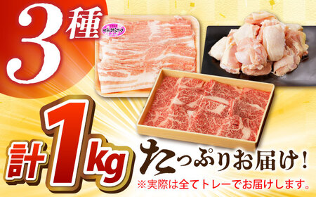 【ご家族でたっぷり1kg！】佐賀のお肉 焼肉 セット（牛肉・豚肉・鶏肉）　【吉祥】[HCW005]