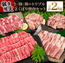 【ふるさと納税】みんなで楽しめる焼肉セット 数量限定 牛肉 豚肉 鶏肉 トリプル よくばり 焼肉 セット 合計2kg 宮崎牛 ブランド牛 黒毛和牛 国産 食品 贅沢 ご褒美 お祝い 人気 おすすめ おかず お弁当 BBQ キャンプ グランピング 詰め合わせ 大満足 宮崎県 日南市 送料無料