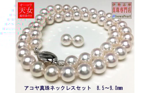 
【2800-01】老舗の真珠専門店・オーロラ天女アコヤ真珠ネックレスセット8.5～9.0ミリ / あこや ネックレス 真珠 伊勢志摩 志摩 アクセサリー ギフト パール 母の日 入学式 卒業式 結婚式 冠婚葬祭 成人祝い 結婚祝い

