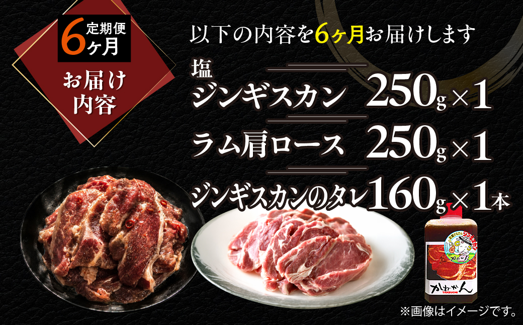 【6ヶ月定期便】塩ジンギスカン250g×1 ラム肩ロース250g×1 セット MROA286