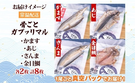 骨ごとガブッリマル（かます・あじ・さんま・金目鯛　各2枚）