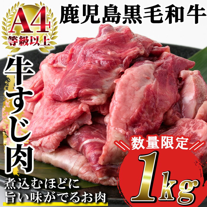 【ふるさと納税】＜数量限定＞《A4等級以上》鹿児島県産黒毛和牛 牛すじ肉(500g×2P・計1kg) 国産 九州 牛 牛肉 すじ肉 スジ肉 肉 ビーフシチュー 煮込み カレー 牛スジ 煮込み おでん 和牛 冷凍【バクロ】