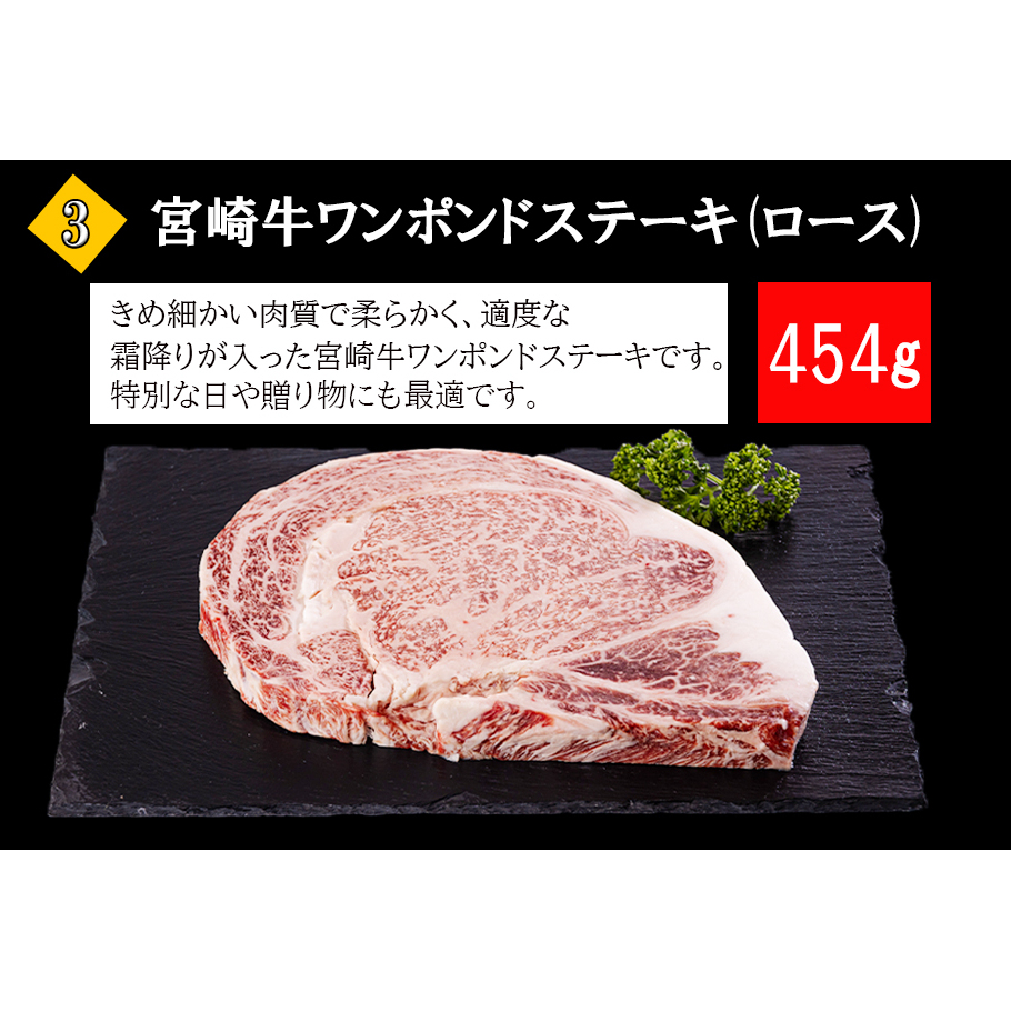 3回 定期便 宮崎牛 ロースステーキ 600g 肩焼肉 400g ワンポンドステーキ 454g [日本ハムマーケティング 宮崎県 美郷町 31bd0023] 冷凍 送料無料 国産 黒毛和牛 A5 A4