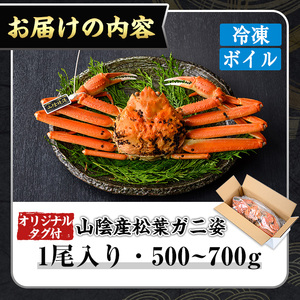 ＜数量限定＞＜オリジナルタグ付＞山陰産冷凍ボイル松葉ガニ姿(500g～700g・1尾入)国産 かに カニ 鳥取県 境港市 松葉ガニ 松葉蟹 ボイル 海鮮 蟹味噌 かに味噌 鍋 ギフト 贈答 冷凍【sm