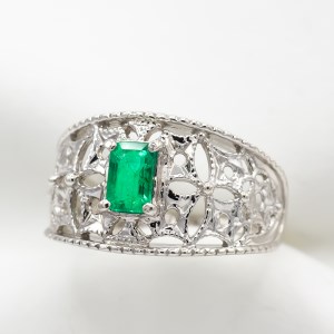 エメラルド リング 0.5ct Ag900(Pt100) （14440）