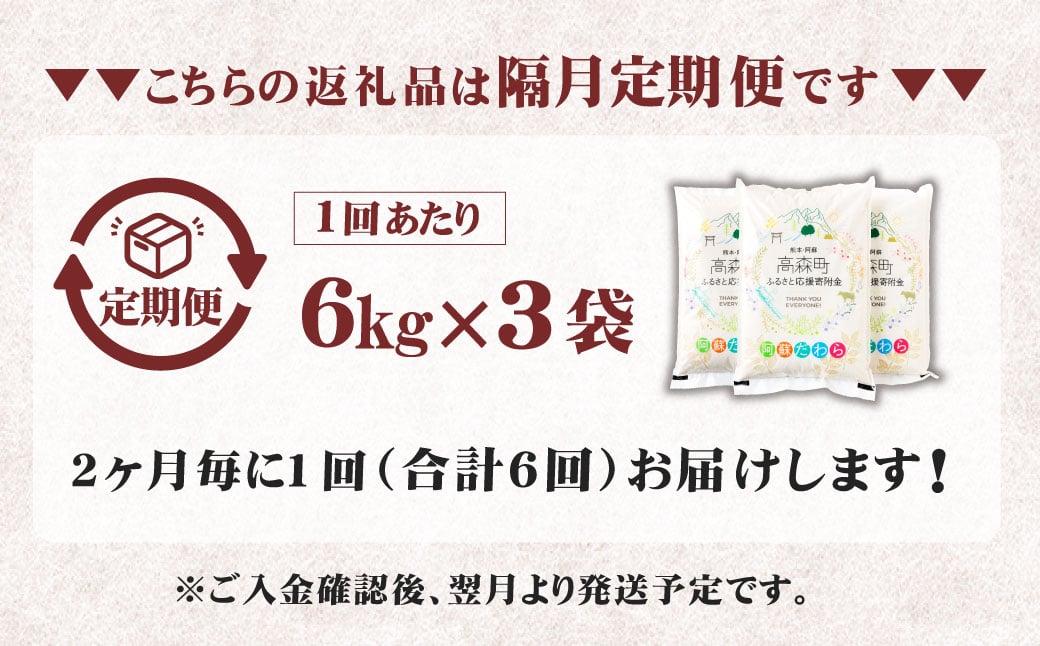 【2ヶ月毎6回定期便】阿蘇だわら 18kg（6kg×3袋）