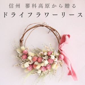 信州八ヶ岳の麓から贈るドライフラワーリース Sハーフ(ピンク)【1659519】