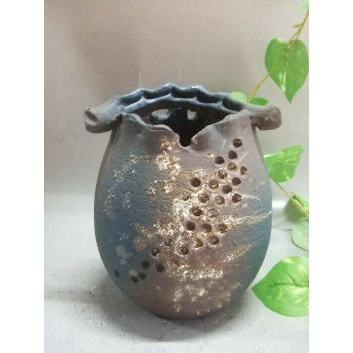 【ふるさと納税】【信楽焼】ディープブルー手付花入れ　花入　花器　花瓶　　　nha-016