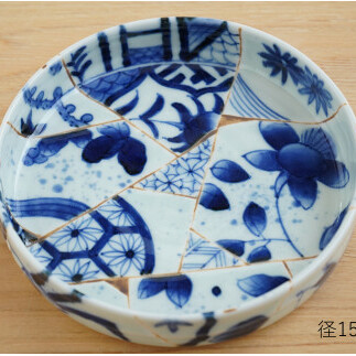 有田焼 染付陶片紋切立丸5寸向付 2枚セット 皿 プレート 器 うつわ 取皿 盛皿 金継ぎ 川本治兵衛商店 A90-30_イメージ2
