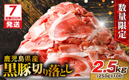 【7営業日以内に発送】【 数量限定 】 鹿児島県産 黒豚 切り落とし 2.5kg K025-001_05 肉 豚肉 お肉 黒ぶた 豚 限定 黒豚切り落とし 小分けパック 小分け モモ ウデ 鹿児島産黒豚 うまみ 旨味 さっぱり 豚しゃぶ 生姜焼き 野菜炒め カレー ミヤタ ふるさと納税 鹿児島 おすすめ ランキング プレゼント ギフト スピード配送 スピード発送 最短 すぐ届く お急ぎ