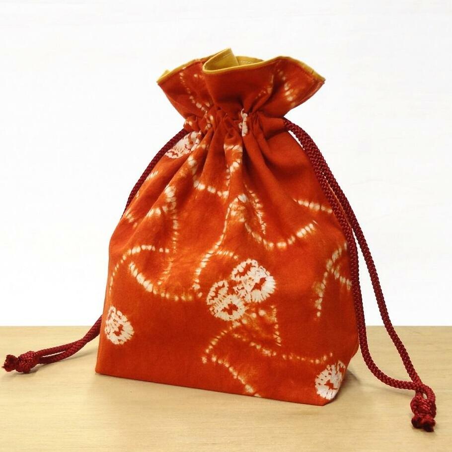【ふるさと納税】 ふるさと納税限定 南部しぼり 茜染 巾着 1個 巾着袋 ポーチ 草紫堂 小物 浴衣 和装 和服 着物 南部茜染 裏地付き 内ポケット付き 小物整理 岩手県 盛岡市 東北 岩手 盛岡 有限会社草紫堂