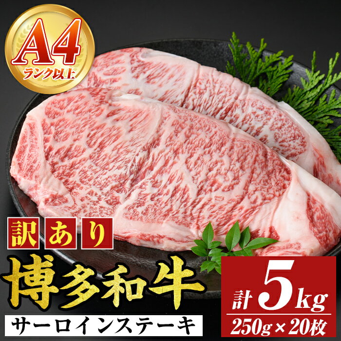 【ふるさと納税】＜訳アリ＞【A4〜A5】博多和牛サーロインステーキ(計5kg・250g×20枚) 国産 九州産 福岡県産 牛肉 和牛 黒毛和牛 ステーキ お肉【MEAT PLUS】