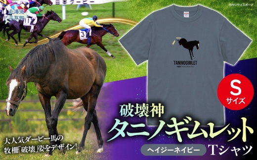 【破壊神タニノギムレット】（ヘイジーネイビー）Ｔシャツ 【S】 【 ふるさと納税 人気 おすすめ ランキング 馬 競馬 競走馬 引退馬 タニノギムレット シャツ Tシャツ  半袖 日高 北海道 平取町 びらとり 送料無料 】 BRTV104-1