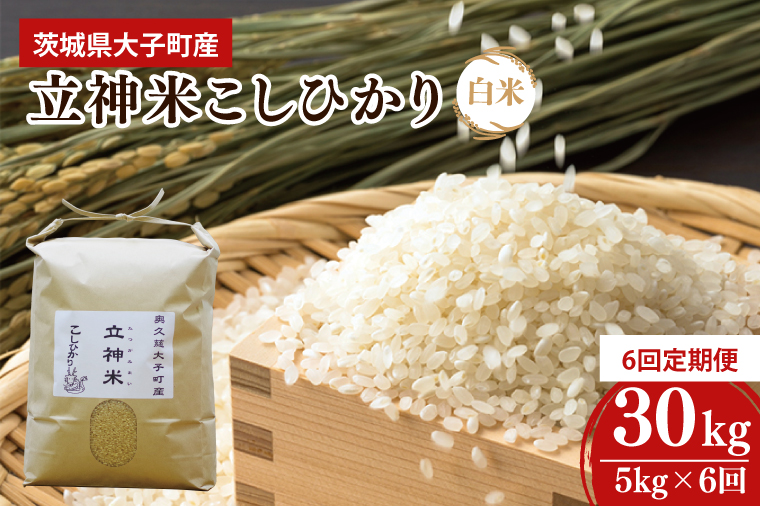 【6ヶ月定期便】【特別栽培米】令和6年度産 立神米こしひかり（白米）定期便 5kg 6回お届け 茨城県 大子町 コシヒカリ 米 コンテスト 受賞  生産者 大子産米（BT023-1）