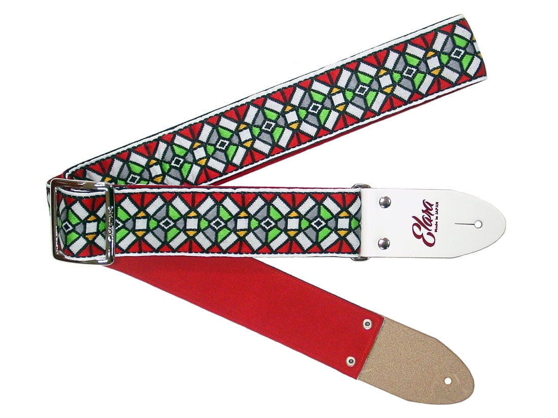 
            【ギターストラップ】 Elara Straps Stained Glass Red(White) 郡上市 レザー 真鍮バックル ウルトラスエード プロ仕様 エレキ アコギ ベース Ksound 小林楽器店
          
