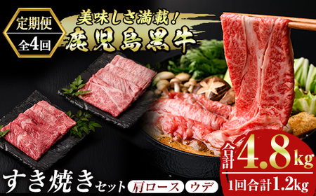 msm-054 《定期便・全4回》美味しさ満載！鹿児島黒牛すき焼きセット（1.2kg×4回・計4.8㎏）のおすすめ定期便【JA鹿児島県経済連】三島村 肉 牛肉 黒毛和牛 黒牛 鹿児島県産 国産 すきやき すき焼き