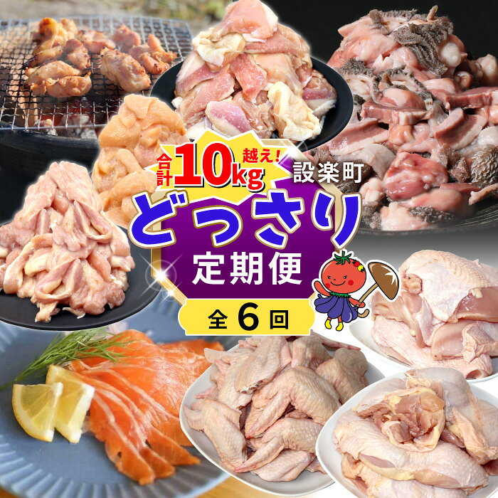 【ふるさと納税】《全6回 どっさり定期便》合計10kg越え！！ もも肉 サーモン 手羽先 むね肉 せせり肉 ホルモンミックス 鶏肉 魚介 大容量 大家族 ストック パーティー 愛知県 設楽町-306