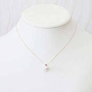 S101-504_あこや真珠 ペンダント ネックレス 8mm - 8.5mm 天草 熊本 ホワイトピンク 誕生石 2月 アメシスト 半貴石 本真珠 K18