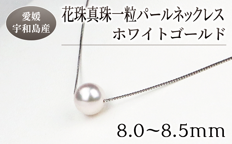 本真珠 パール 花珠 真珠 一粒 パールネックレス 8.0-8.5mm ホワイトゴールド 宇和海真珠 A150-102003