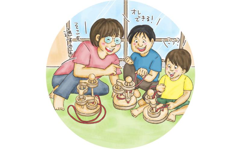 木のおもちゃ/立体知恵の輪(3段)psc 日本グッド・トイ受賞おもちゃ 日本製 頭の体操 脳トレ 知育玩具 型はめ パズル 幼児子供 高齢者 誕生日ギフト 男の子 女の子 老人 リハビリ 玩具療法