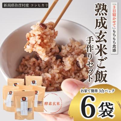 ふるさと納税 弥彦村 お家で簡単!【 熟成玄米ご飯(酵素玄米) 】手作りセット　3合パック×6個　新潟県弥彦村産コシヒカリ