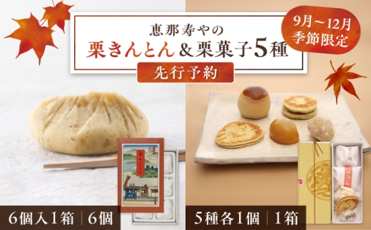 【先行予約】【着日指定可】【10月下旬から順次発送】栗きんとん6個と栗菓子5種類/ 栗きんとん くりきんとん 和菓子 栗菓子 栗 くり スイーツ 和スイーツ 秋 限定 銘菓 老舗 栗納豆 栗万頭 セット 食べ比べ 羊羹 季節限定 お茶請け お茶菓子 お取り寄せ 贈答 ギフト 岐阜県 /恵那市/ 恵那寿や〈配送不可地域：北海道・青森・秋田・長崎・宮崎・鹿児島・沖縄・離島〉[AUAS010-10B]